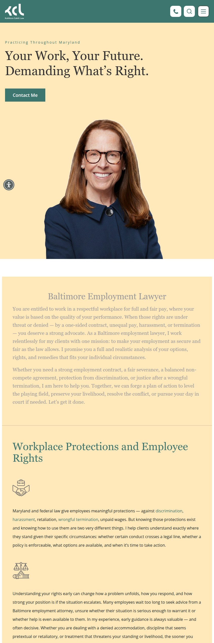 Screenshot of the Kathleen Cahill Law website