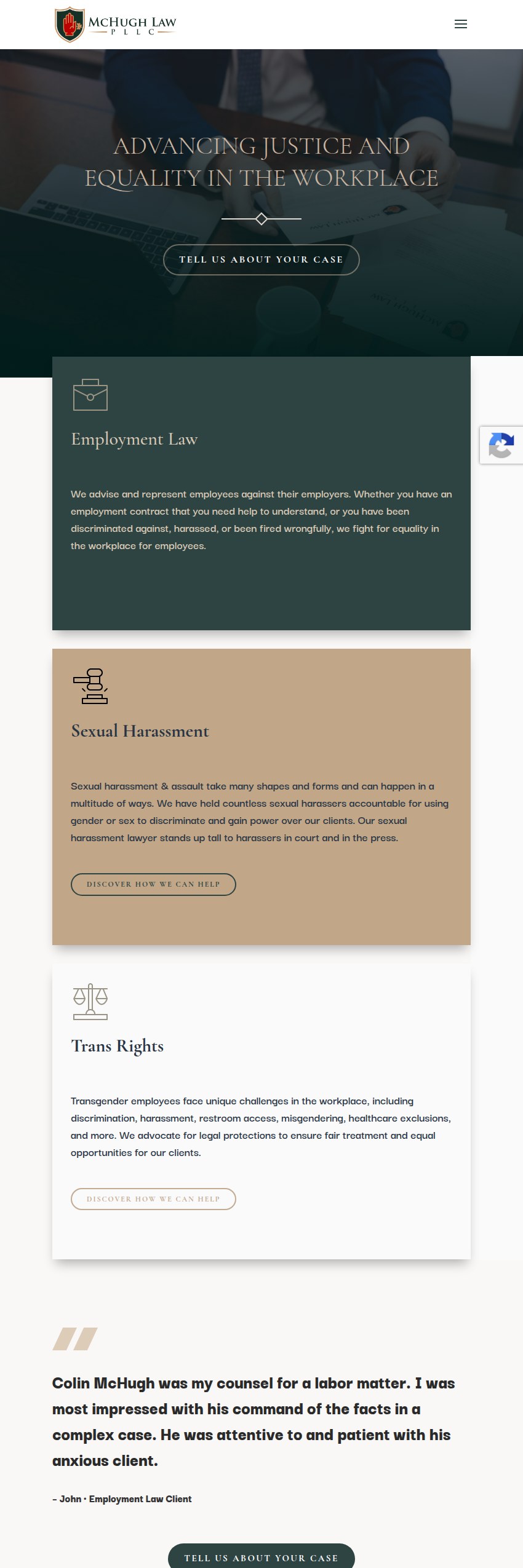 Screenshot of the McHugh Law, PLLC website