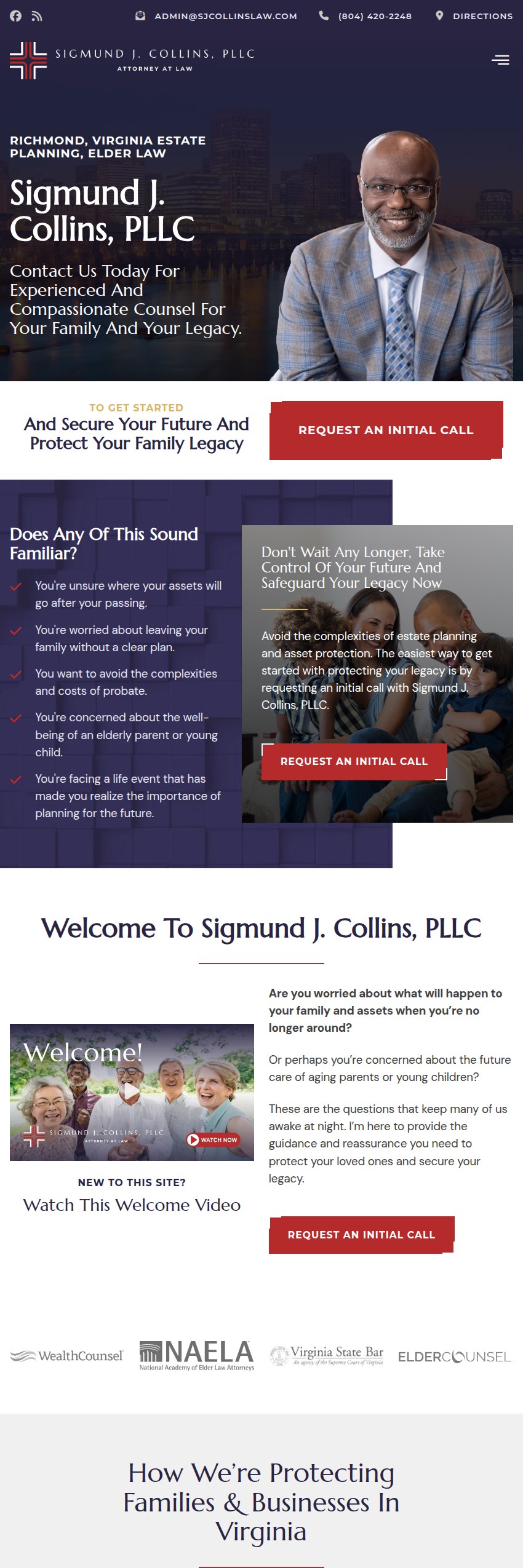 Screenshot of the Sigmund J. Collins, PLLC website