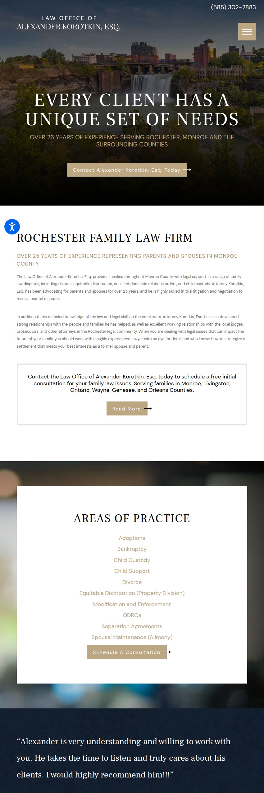 Screenshot of the Law Office of Alexander Korotkin, Esq. website