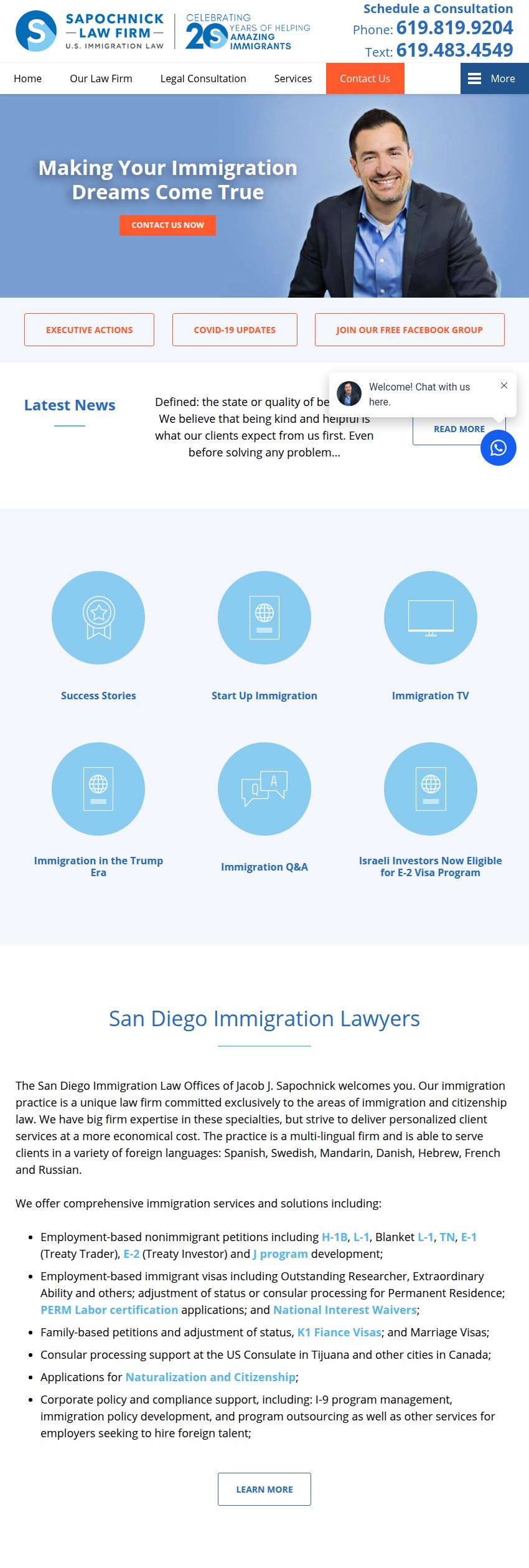 Screenshot of the Law Offices of Jacob J. Sapochnick website