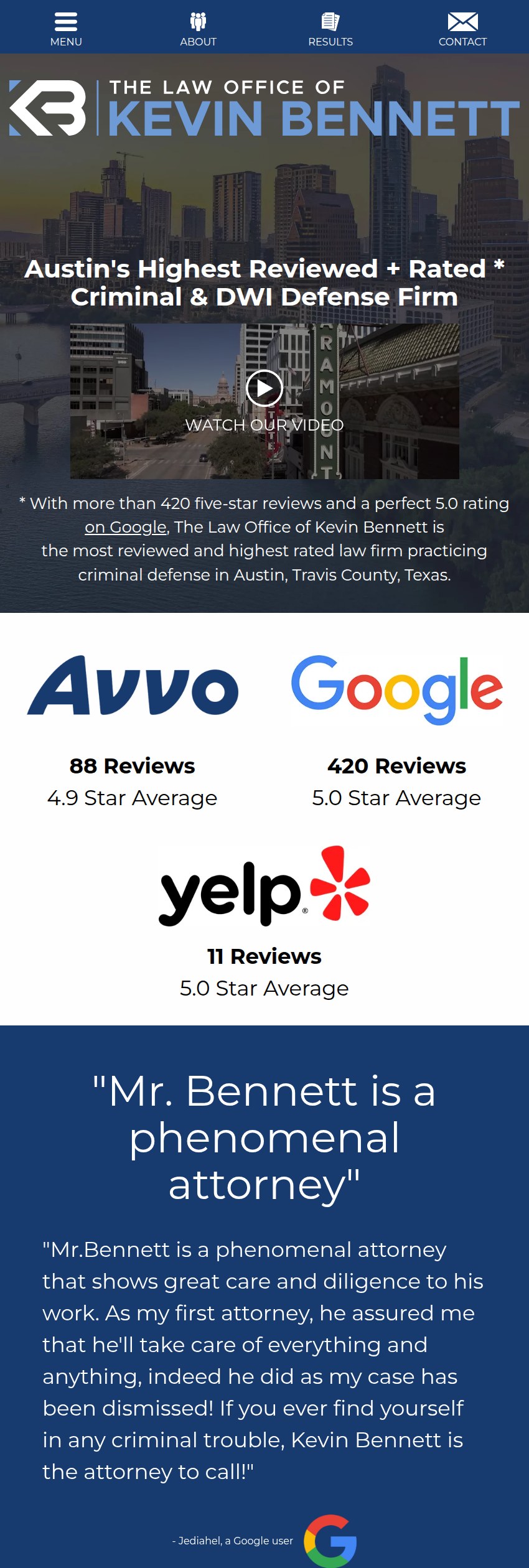 Screenshot of the The Law Office of Kevin Bennett website