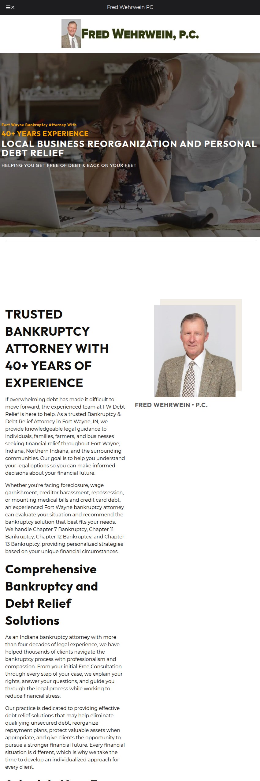Screenshot of the Fred Wehrwein, P.C. website