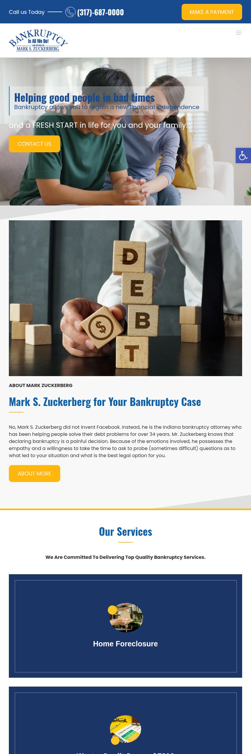 Screenshot of the Bankruptcy Law Office of Mark S. Zuckerberg, P.C. website
