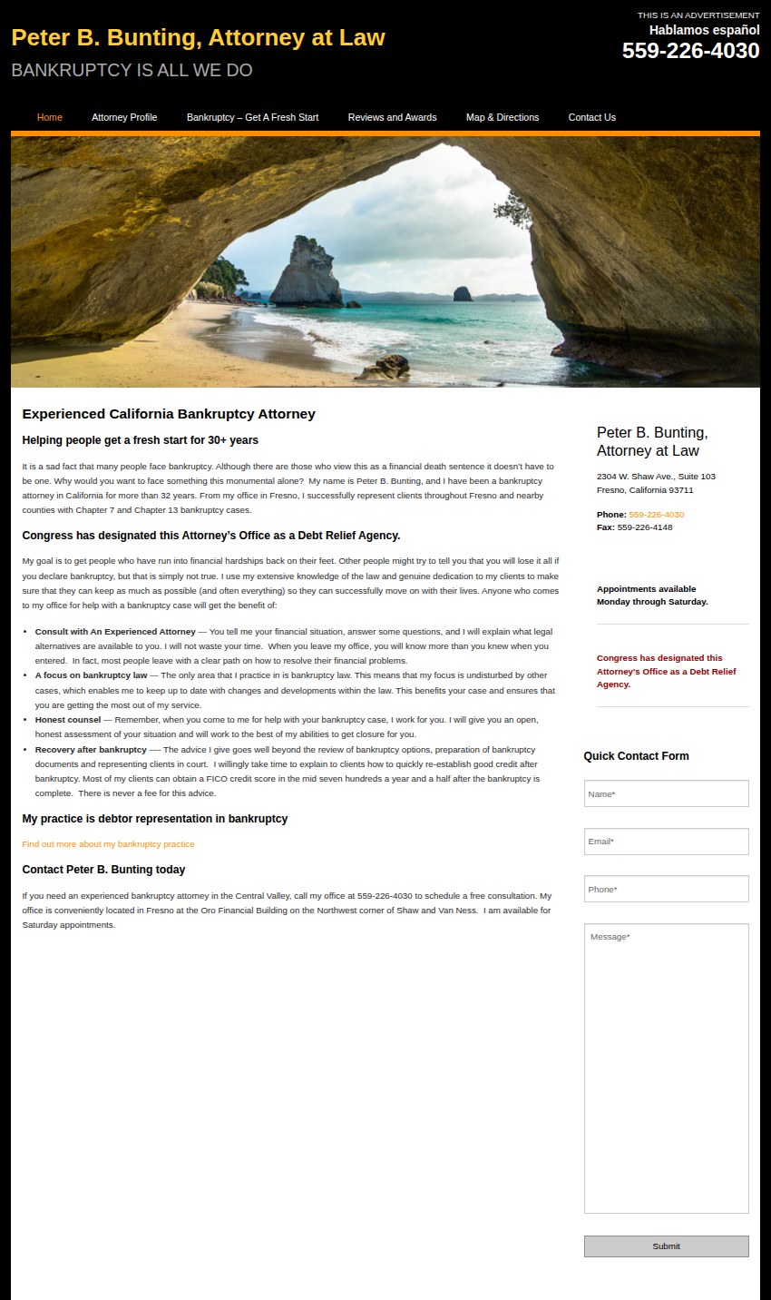 Screenshot of the Peter B. Bunting, Attorney at Law website