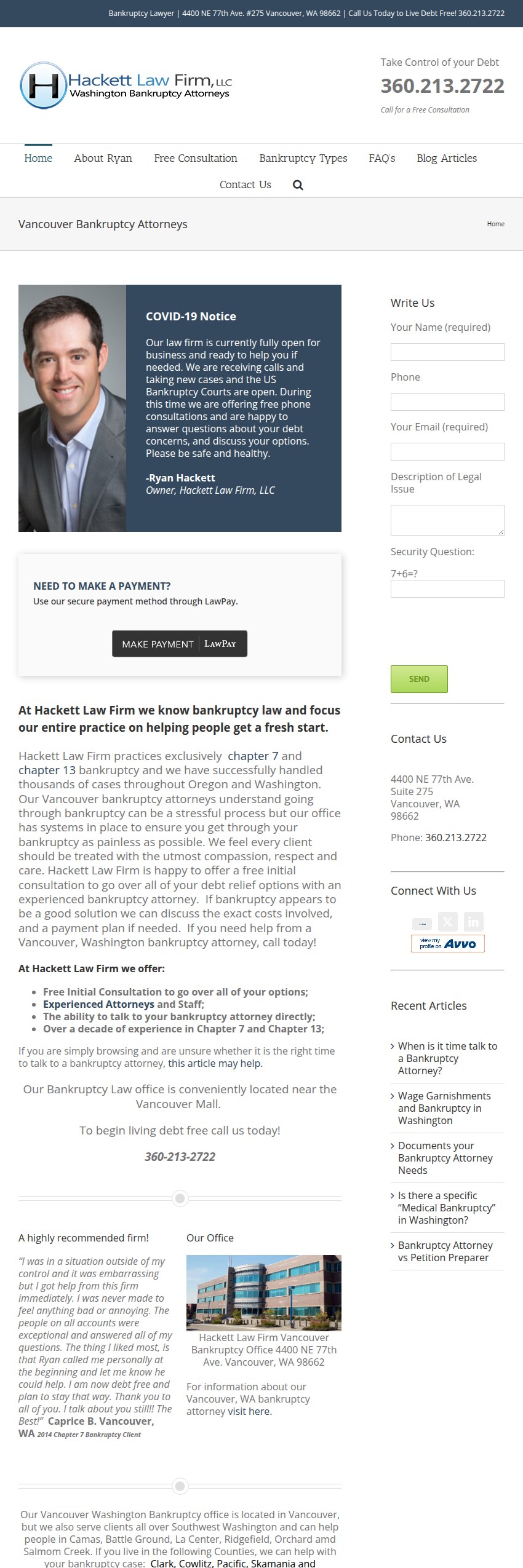 Screenshot of the Hackett Law Firm, LLC website