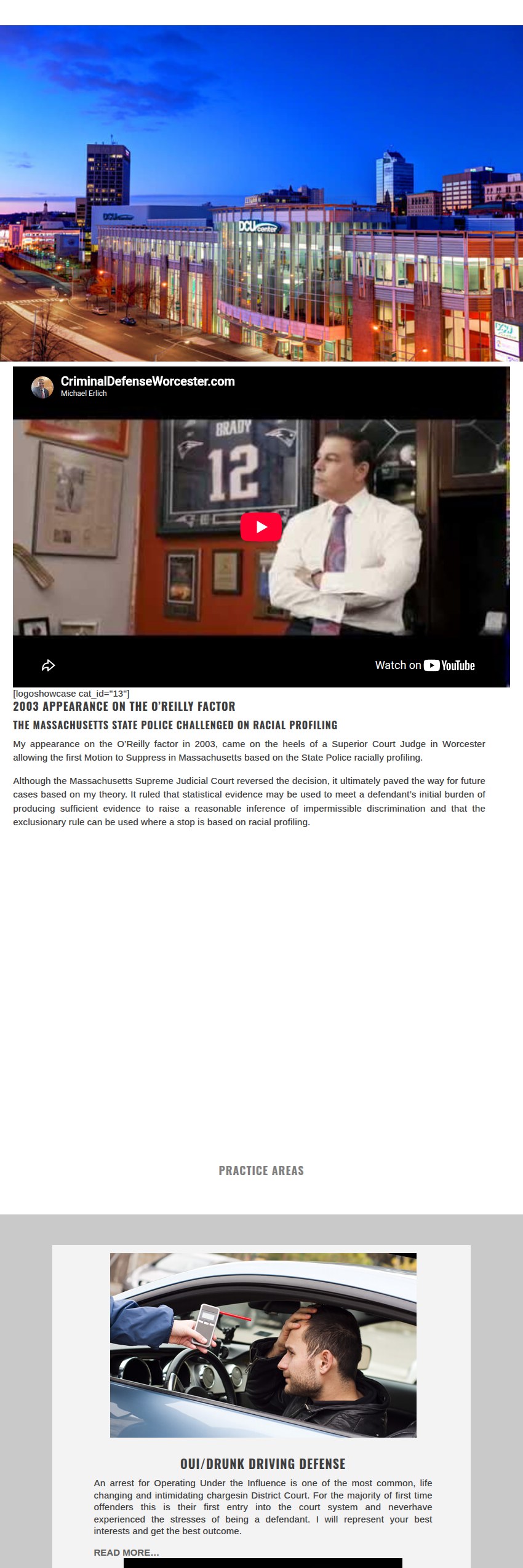 Screenshot of the Criminal Defense Worcester website