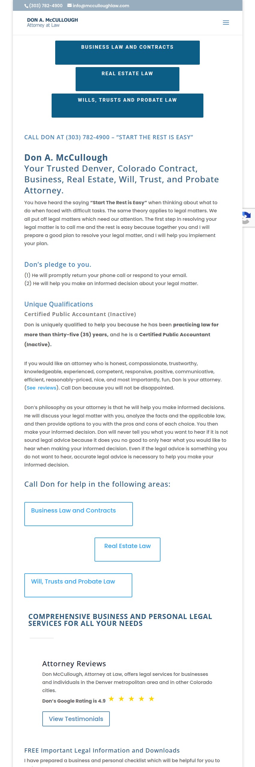 Screenshot of the Don A. McCullough Attorney at Law website