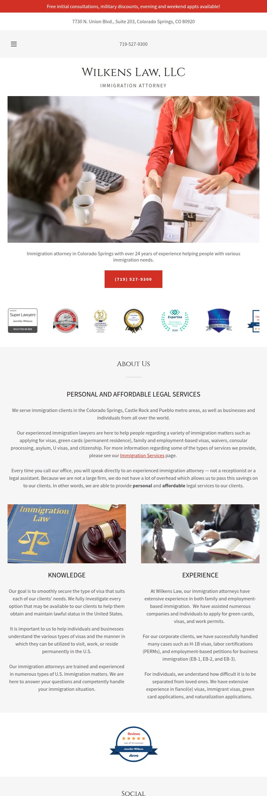 Screenshot of the Wilkens Law, LLC website