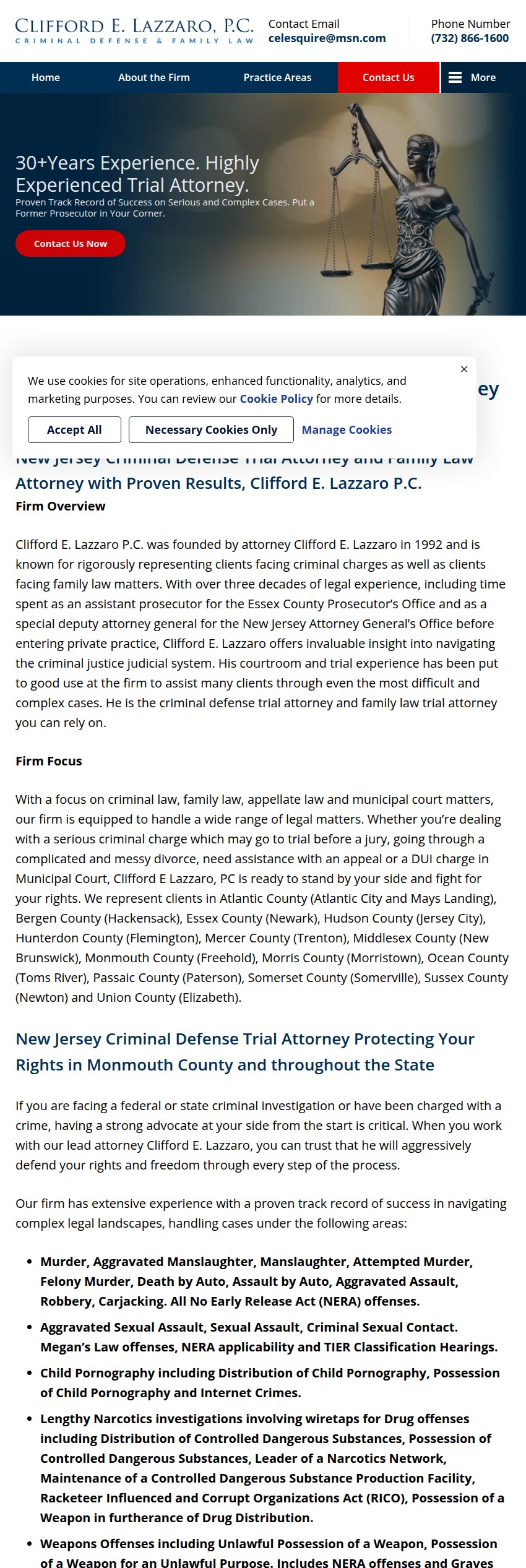 Screenshot of the Clifford E. Lazzaro, P.C. website