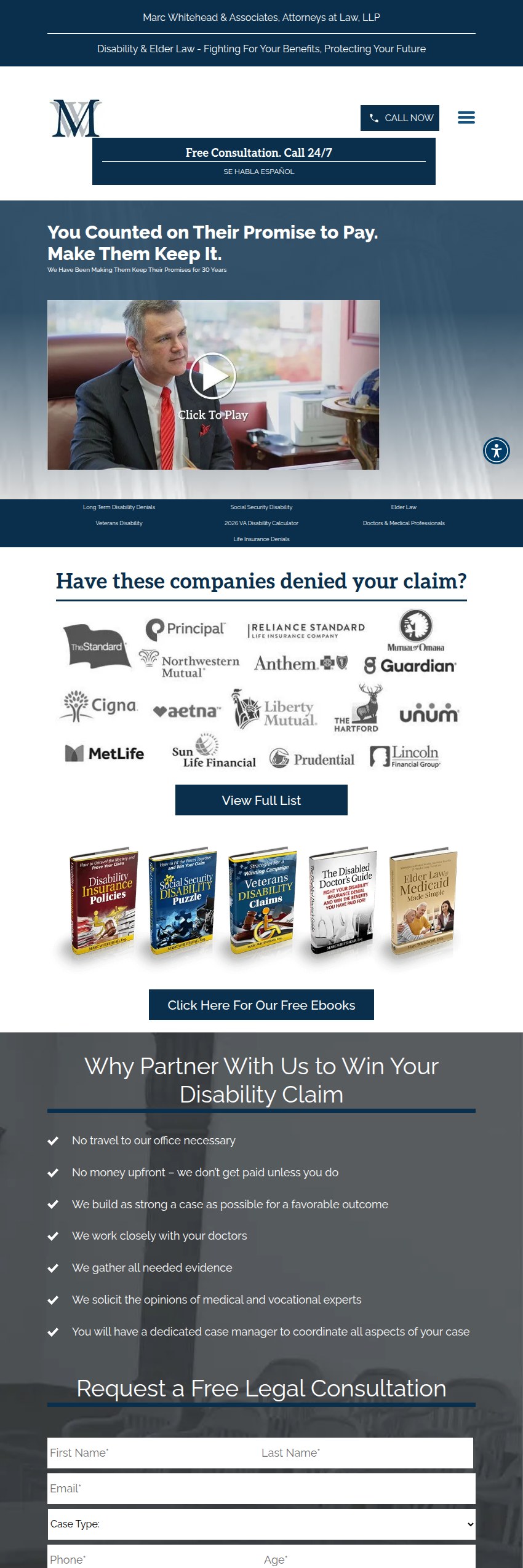 Screenshot of the Marc Whitehead & Associates, Attorneys at Law, LLP website