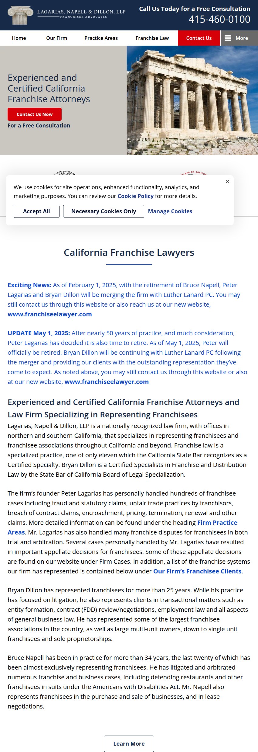 Screenshot of the Lagarias, Napell & Dillon, LLP website