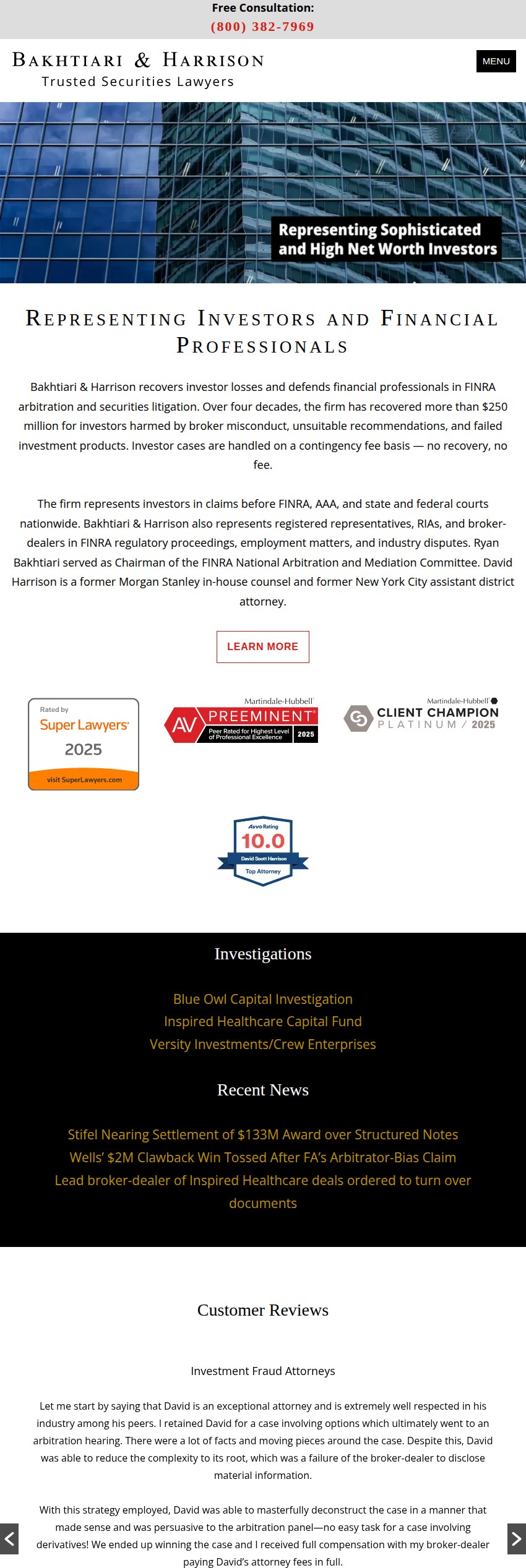 Screenshot of the Bakhtiari & Harrison, P.C. website