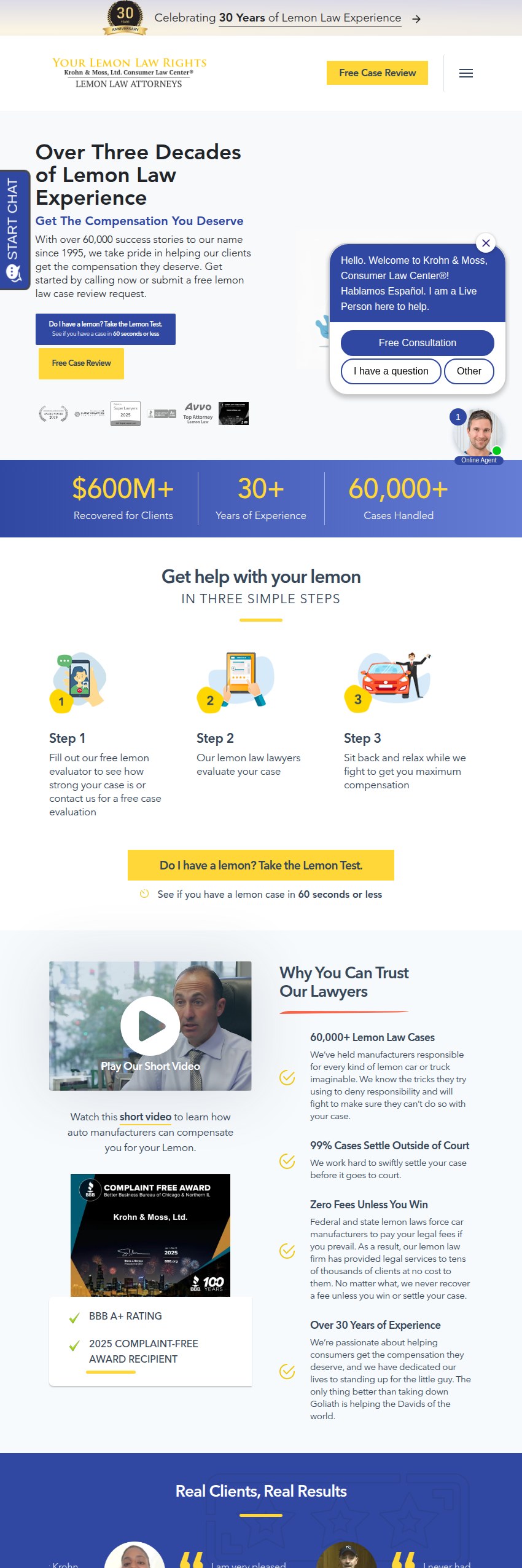 Screenshot of the Krohn & Moss, Ltd. website