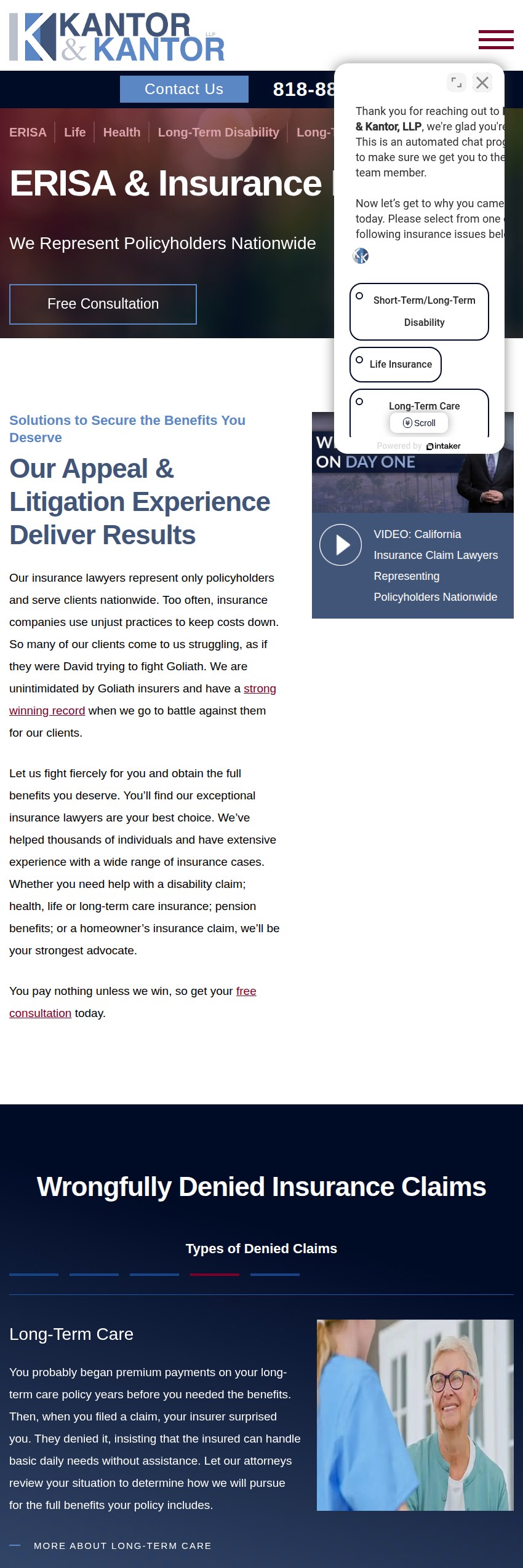 Screenshot of the Kantor & Kantor, LLP website