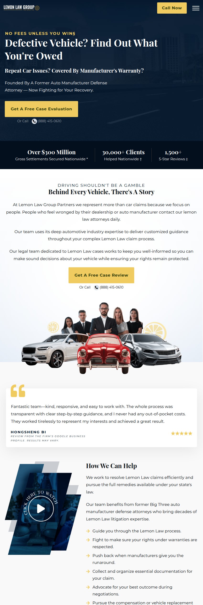 Screenshot of the Lemon Law Group Partners PLC website