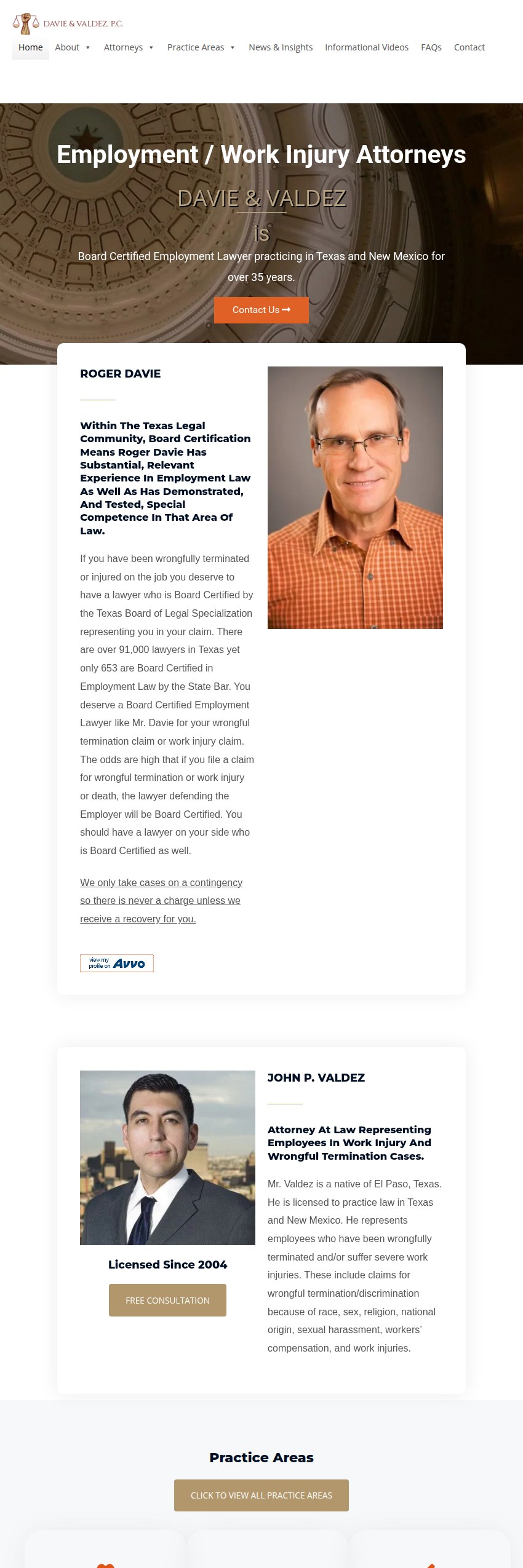 Screenshot of the Davie & Valdez, P.C. website