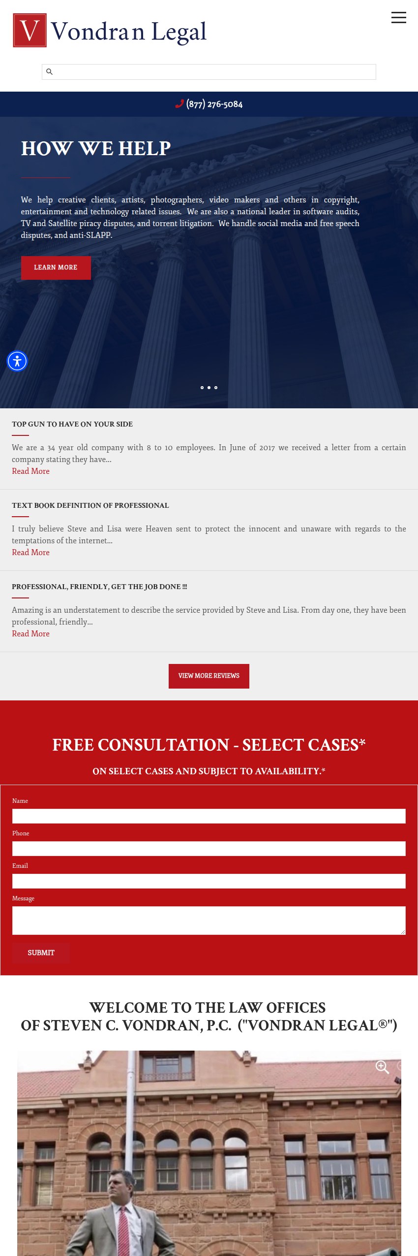 Screenshot of the The Law Offices of Steven C. Vondran, P.C. website