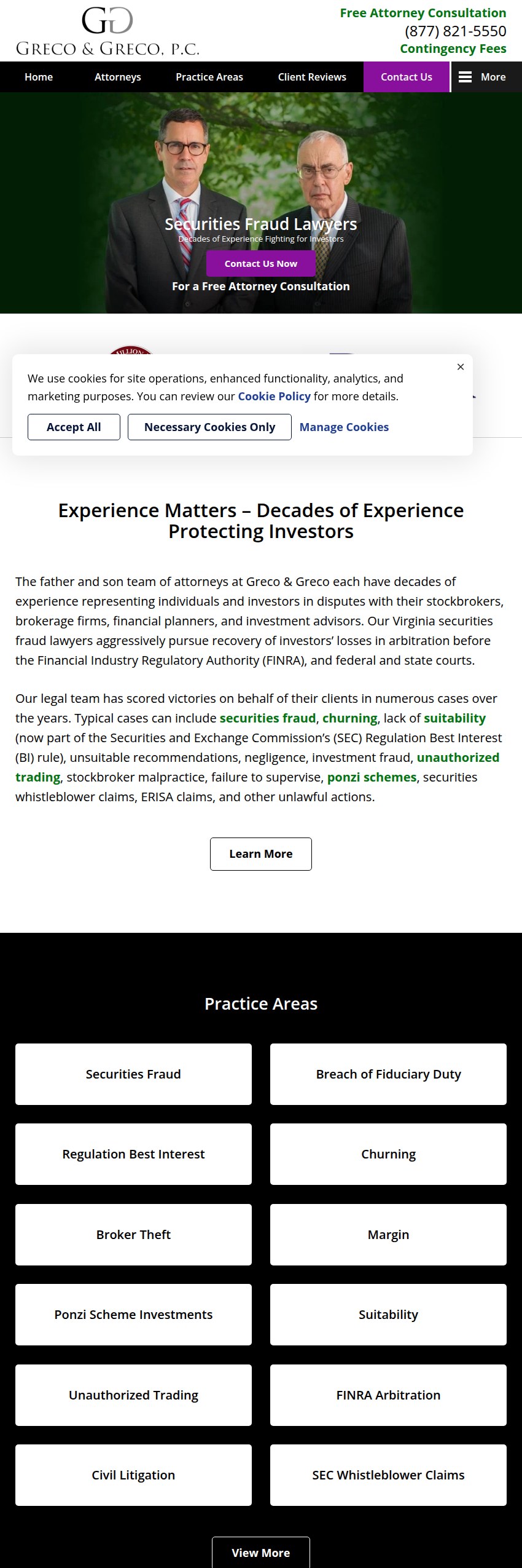 Screenshot of the Greco & Greco, P.C. website
