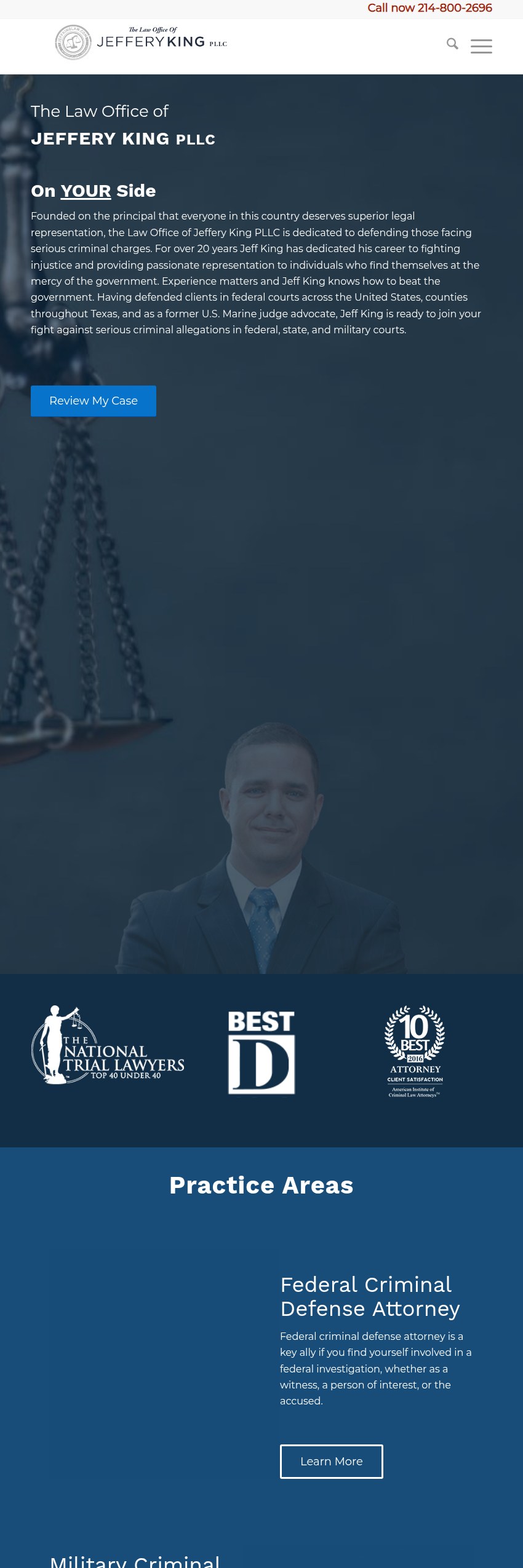 Screenshot of the The Law Office of Jeffery King, PLLC. website