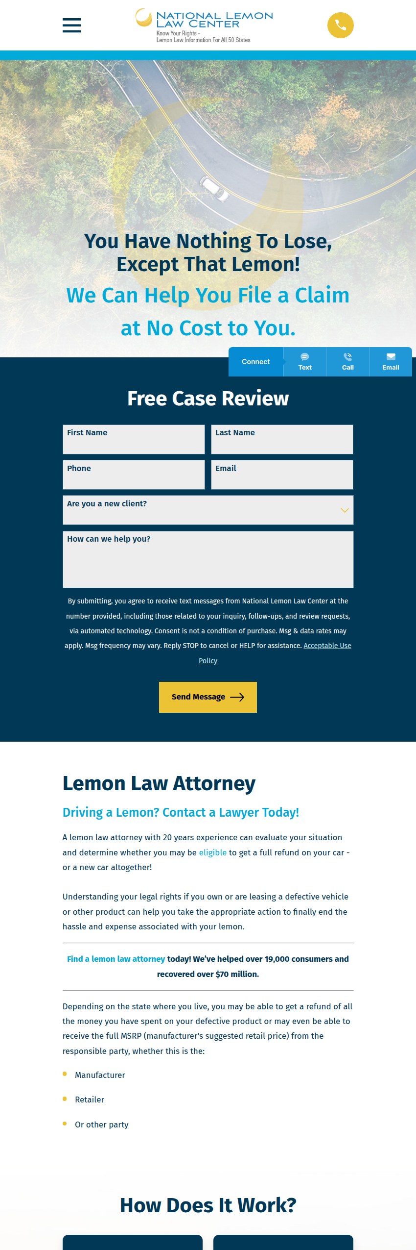 Screenshot of the The National Lemon Law Center website