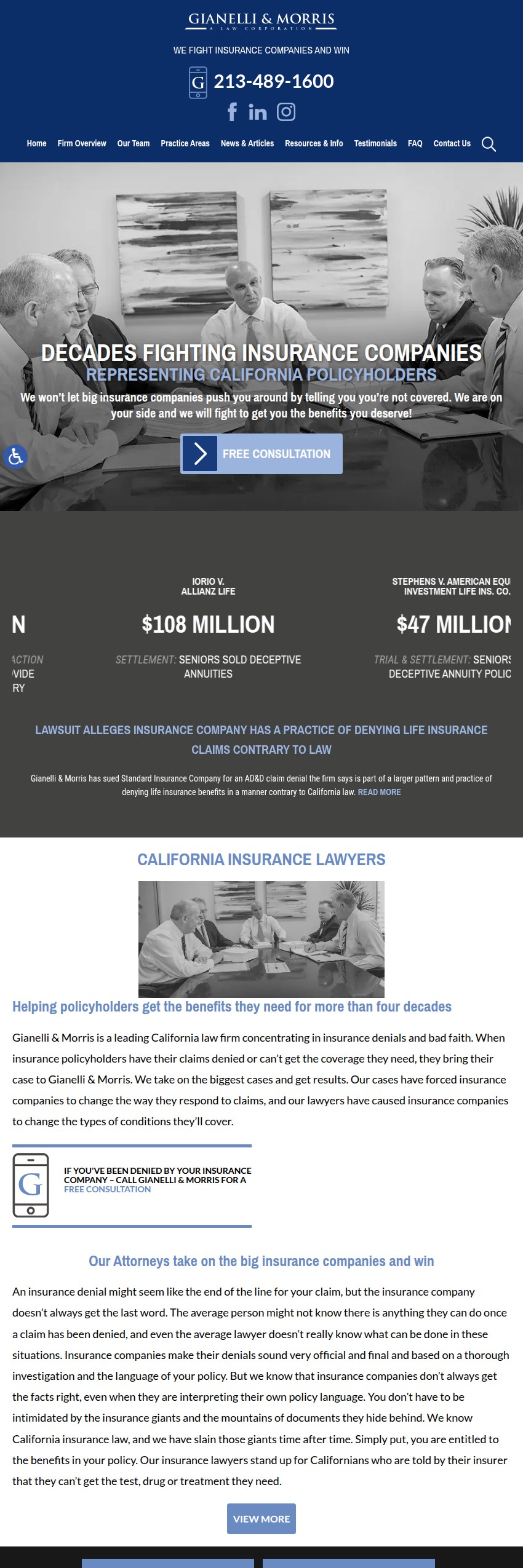 Screenshot of the Gianelli & Morris, A Law Corporation website