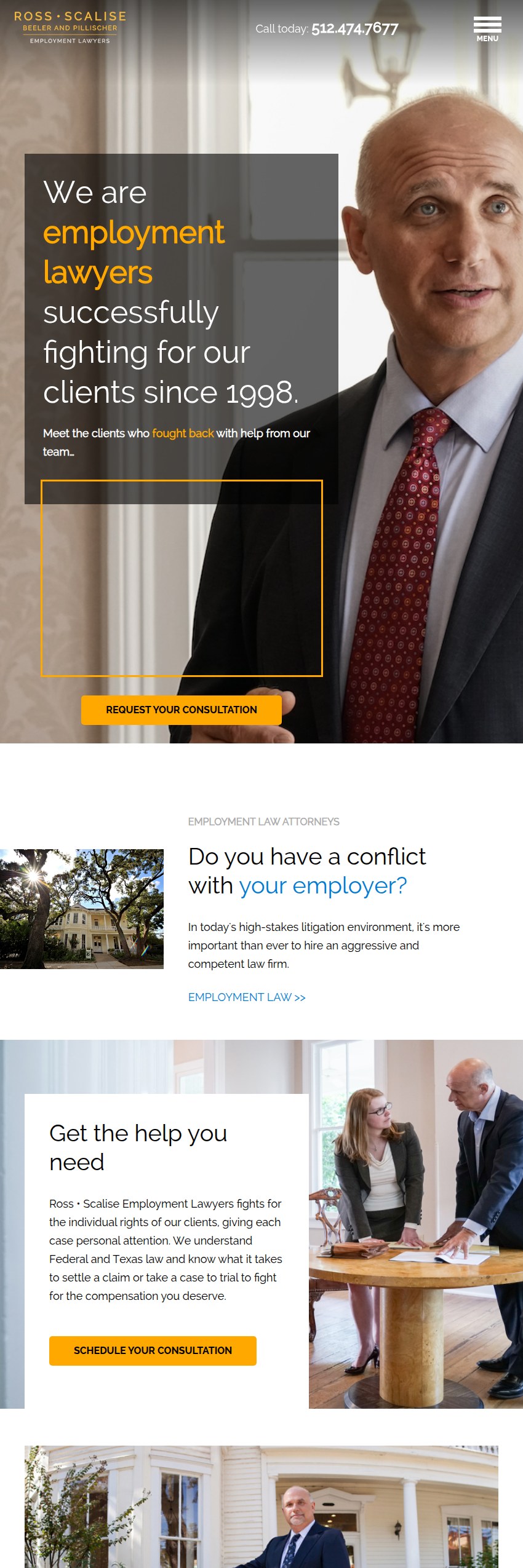 Screenshot of the Ross • Scalise Employment Lawyers website