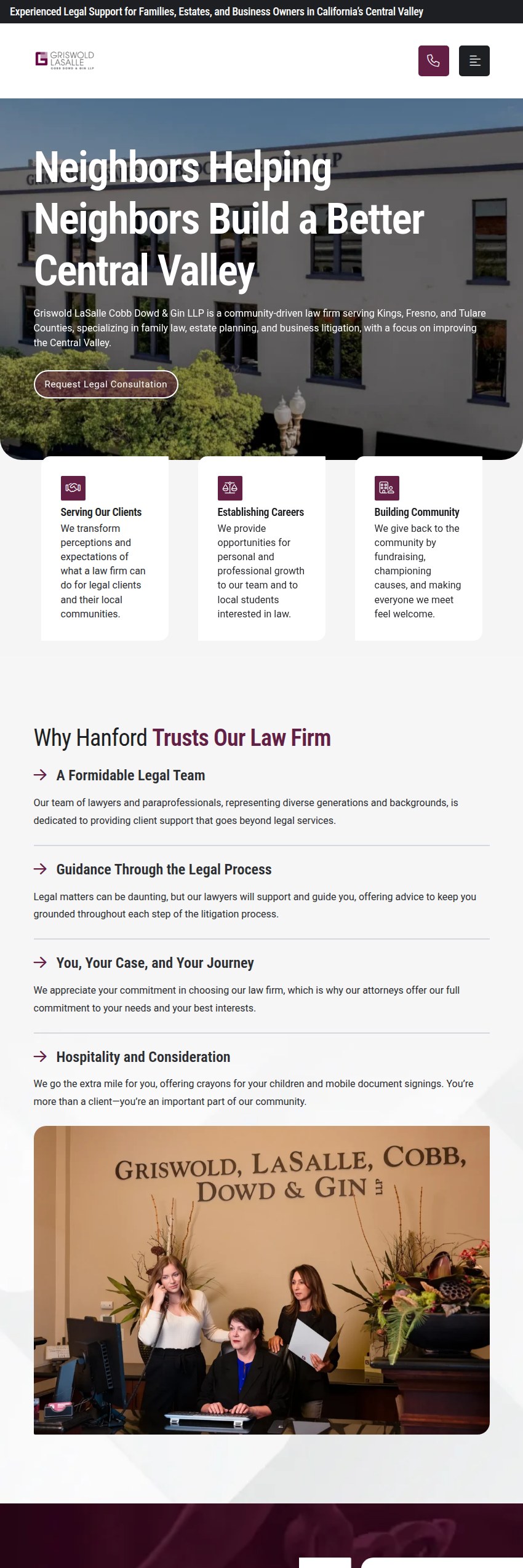 Screenshot of the Griswold LaSalle Cobb Dowd & Gin LLP website