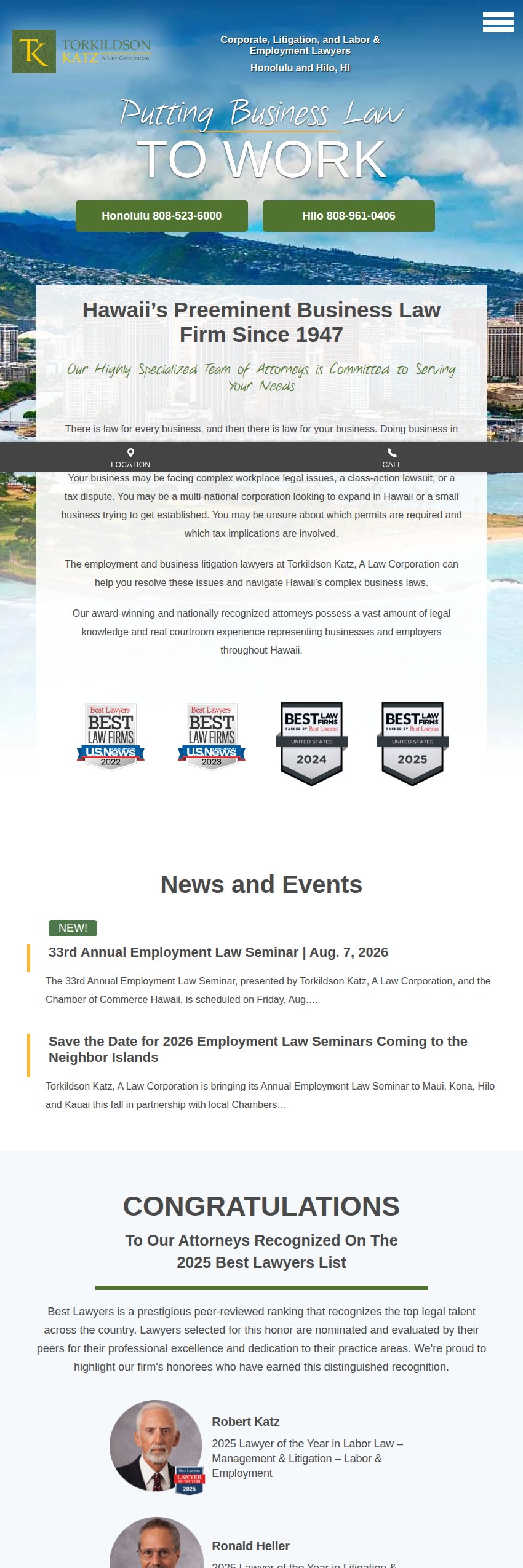 Screenshot of the Torkildson Katz, A Law Corporation website