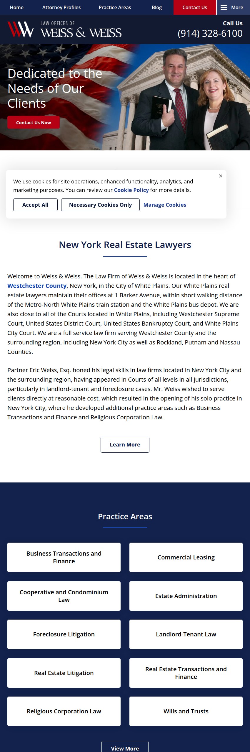 Screenshot of the Law Offices of Weiss & Weiss website