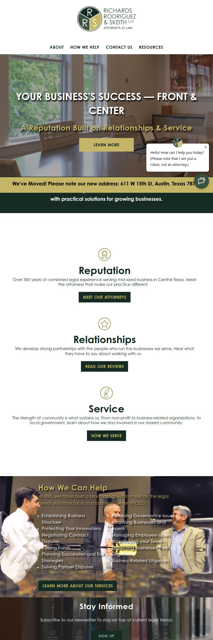 Screenshot of the Richards Rodriguez & Skeith LLP website