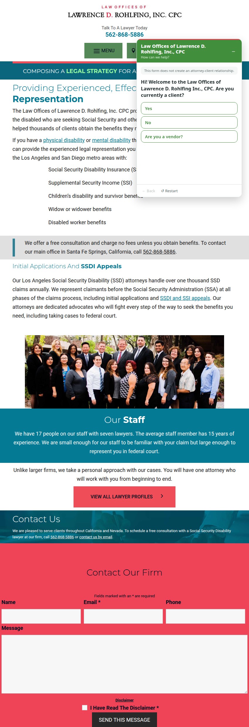 Screenshot of the Law Offices of Lawrence D. Rohlfing, Inc. CPC website