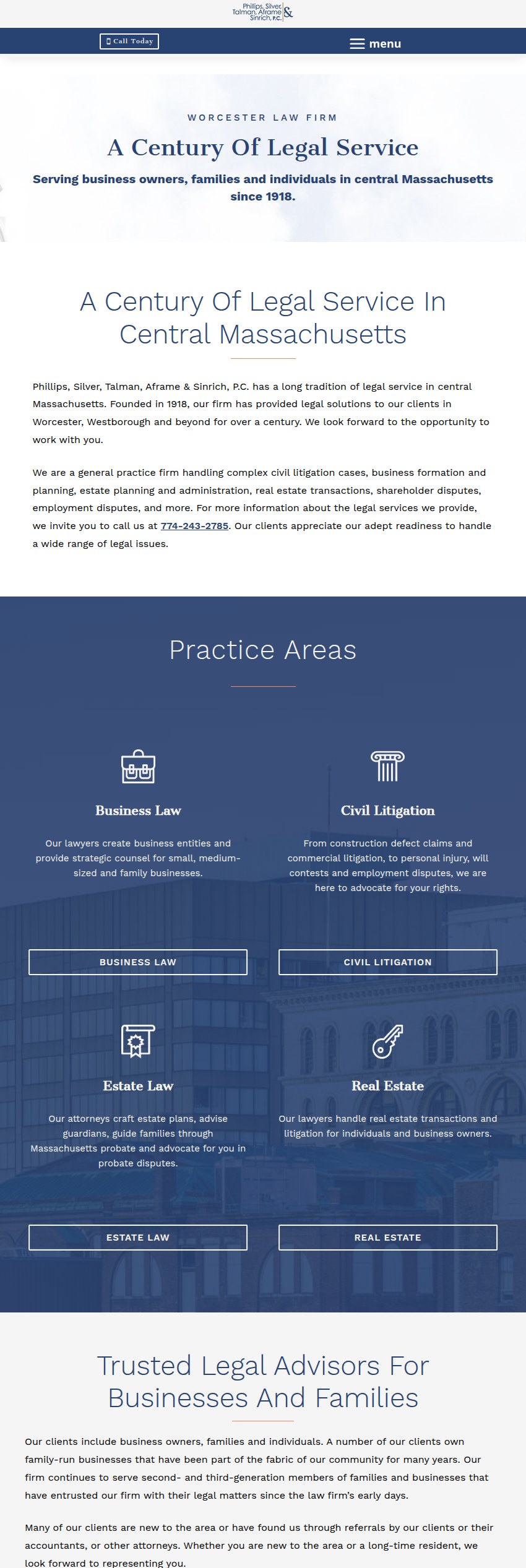 Screenshot of the Phillips, Silver, Talman, Aframe & Sinrich, P.C. website