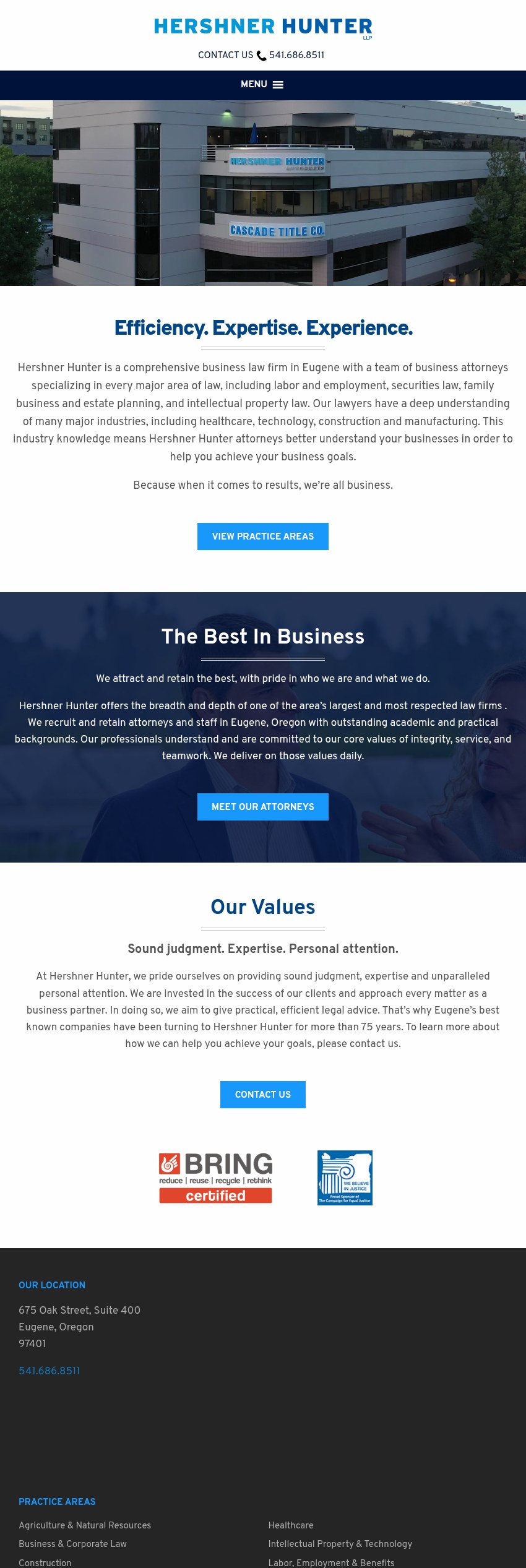 Screenshot of the Hershner Hunter LLP website