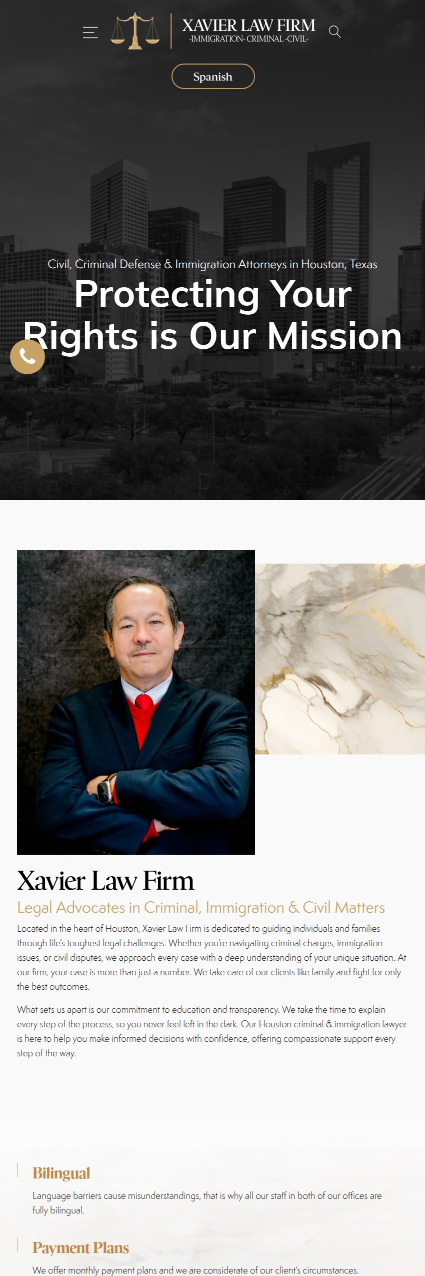 Screenshot of the Xavier Law Firm website