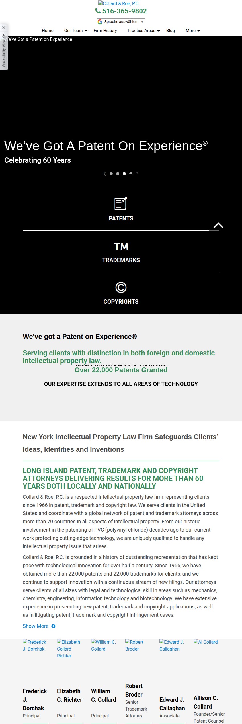 Screenshot of the Collard & Roe, P.C. website