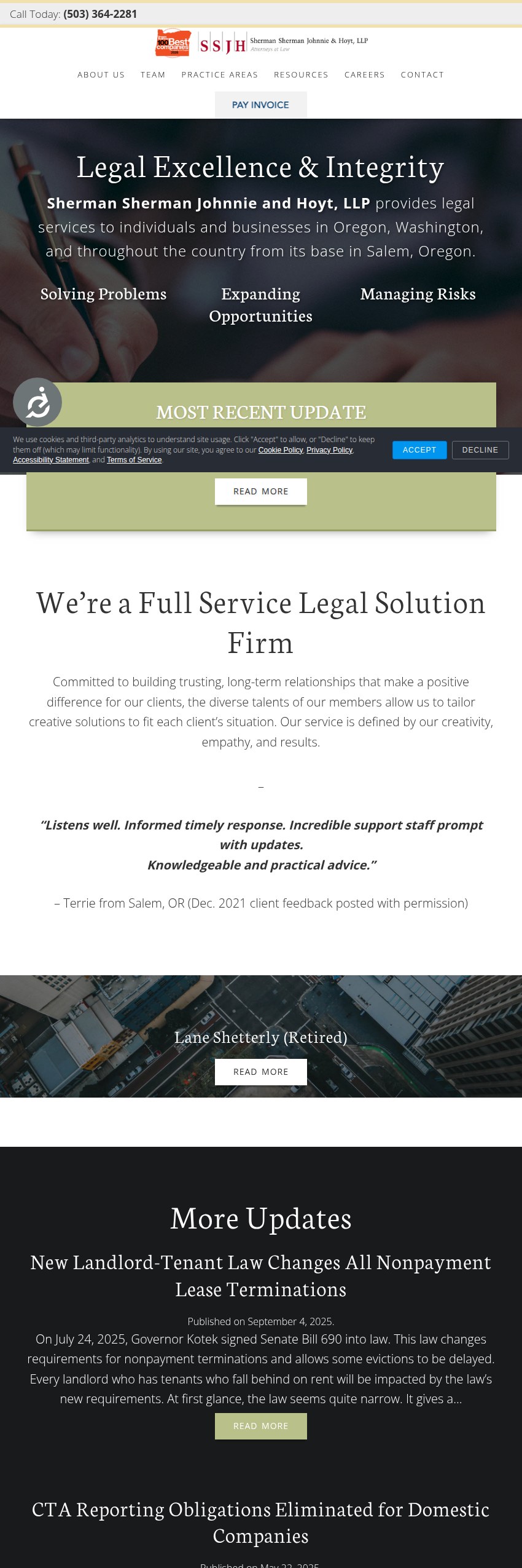 Screenshot of the Sherman, Sherman, Johnnie & Hoyt, LLP website