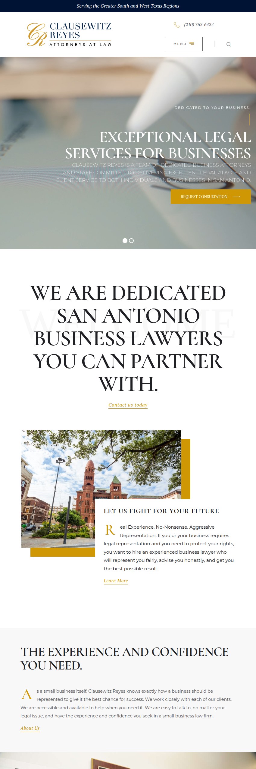 Screenshot of the Clausewitz Reyes, PLLC website