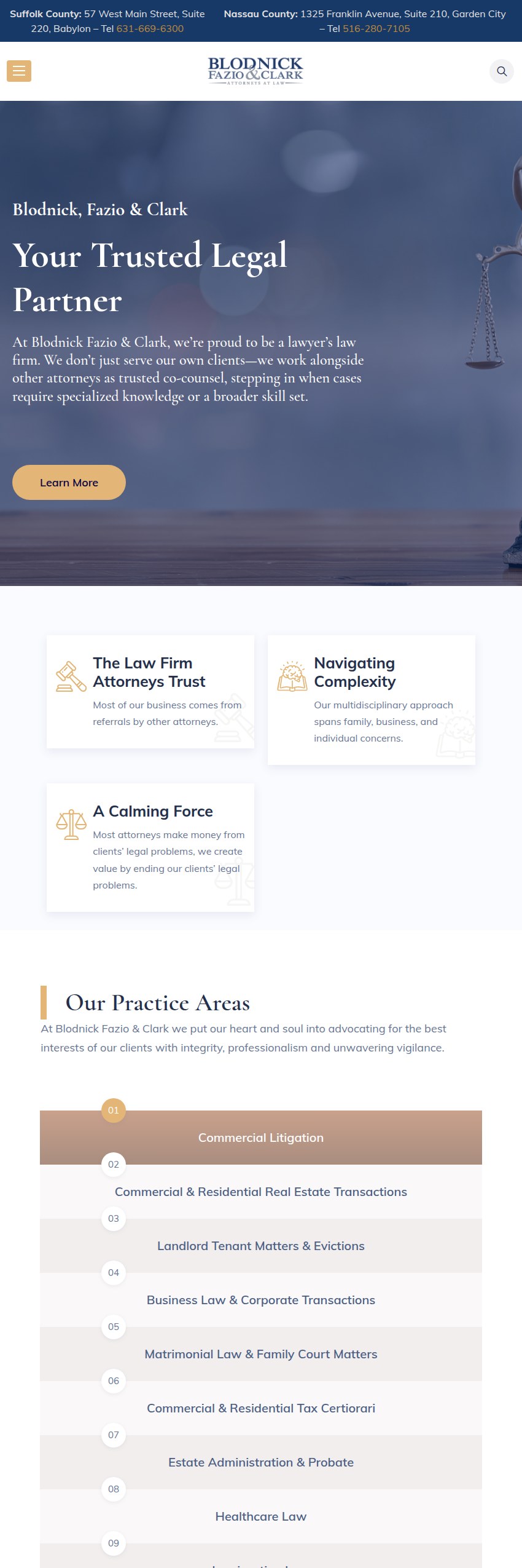 Screenshot of the Blodnick Fazio & Clark website