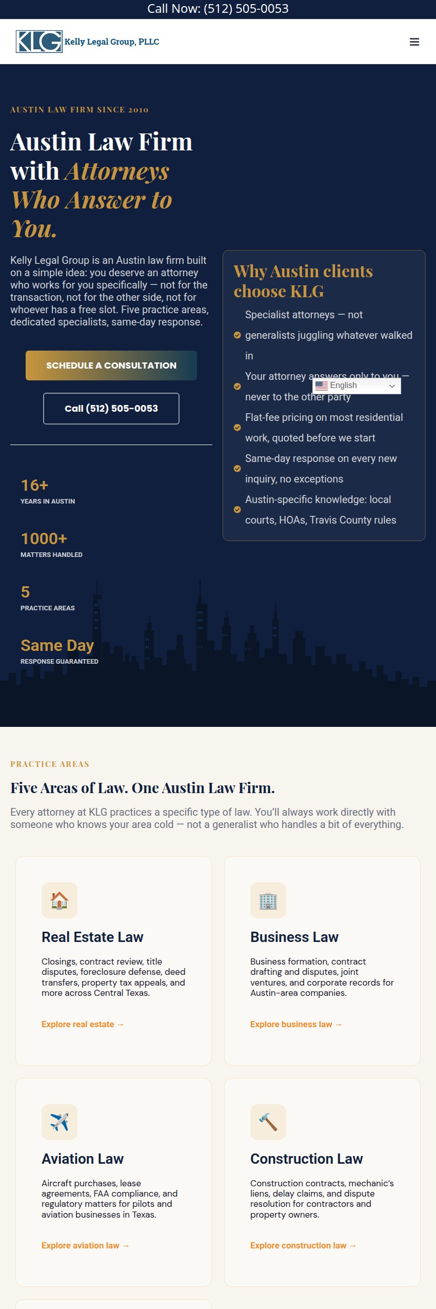 Screenshot of the Kelly Legal Group, PLLC website