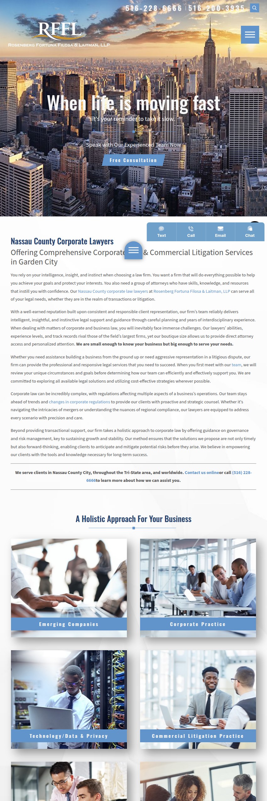 Screenshot of the Rosenberg Fortuna Filosa & Laitman, LLP website