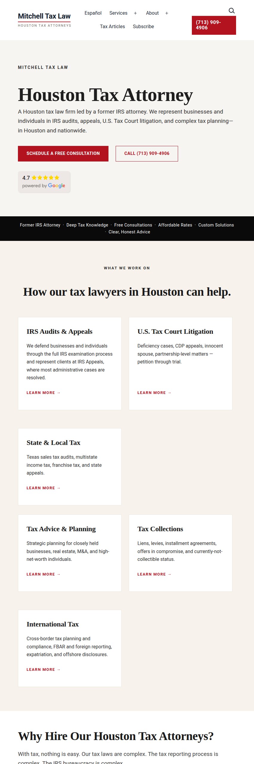 Screenshot of the Mitchell Tax Law website