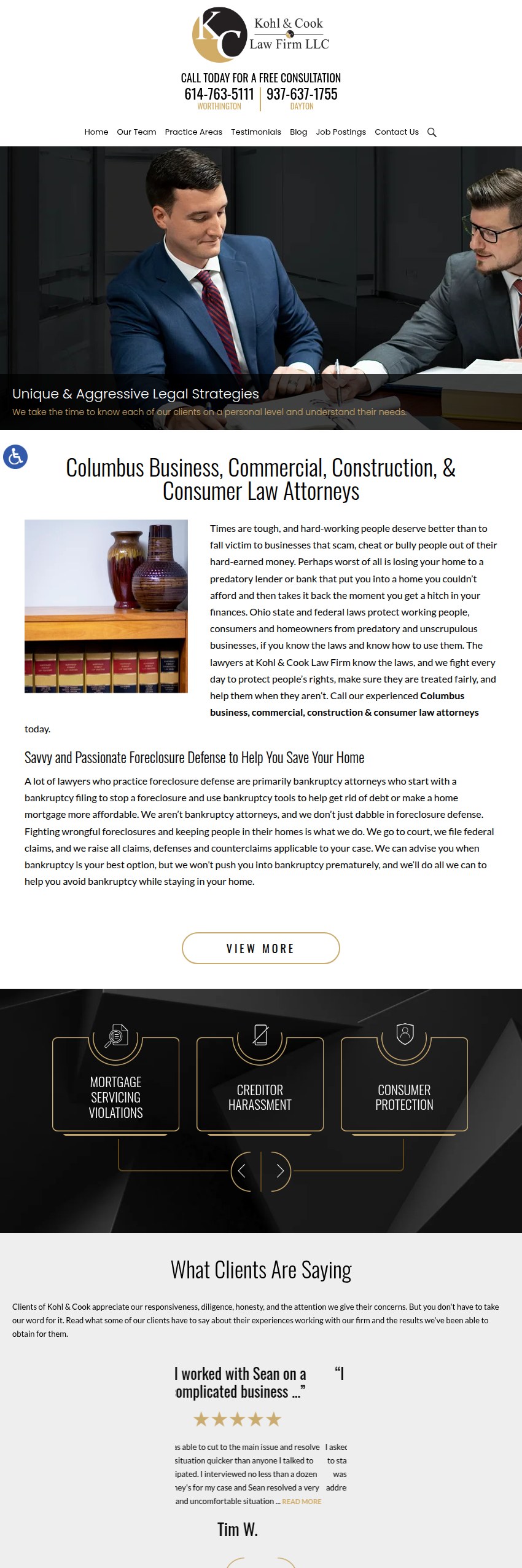 Screenshot of the Kohl & Cook Law Firm LLC website