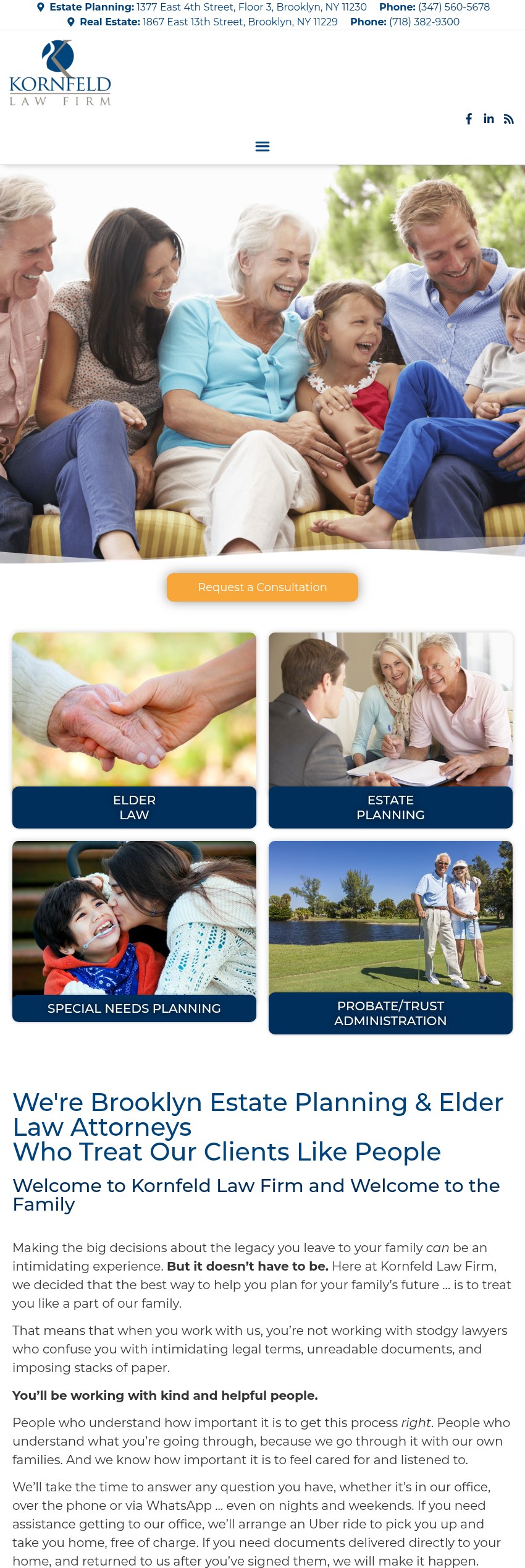 Screenshot of the Kornfeld Law Firm website