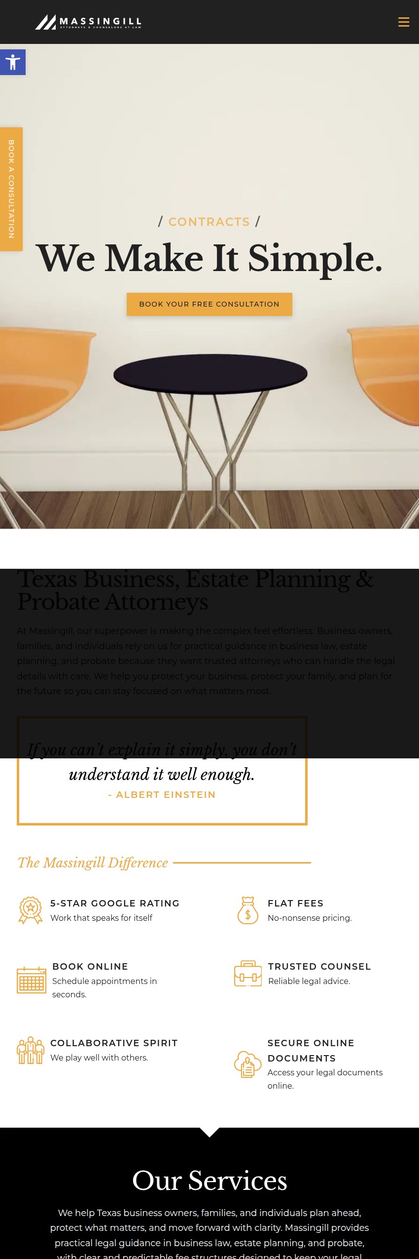 Screenshot of the Joshua Massingill, Attorney at Law, PLLC website