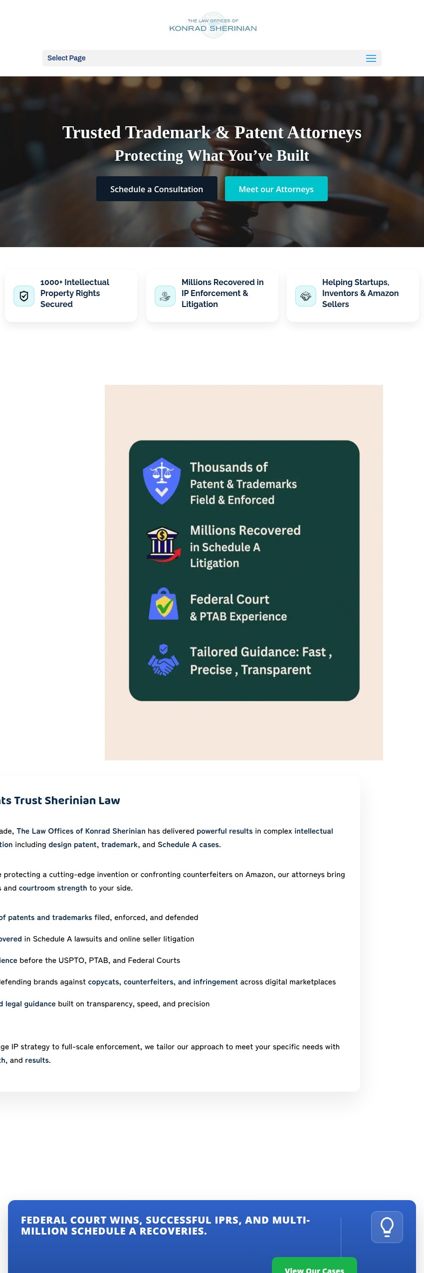 Screenshot of the The Law Offices of Konrad Sherinian, LLC website