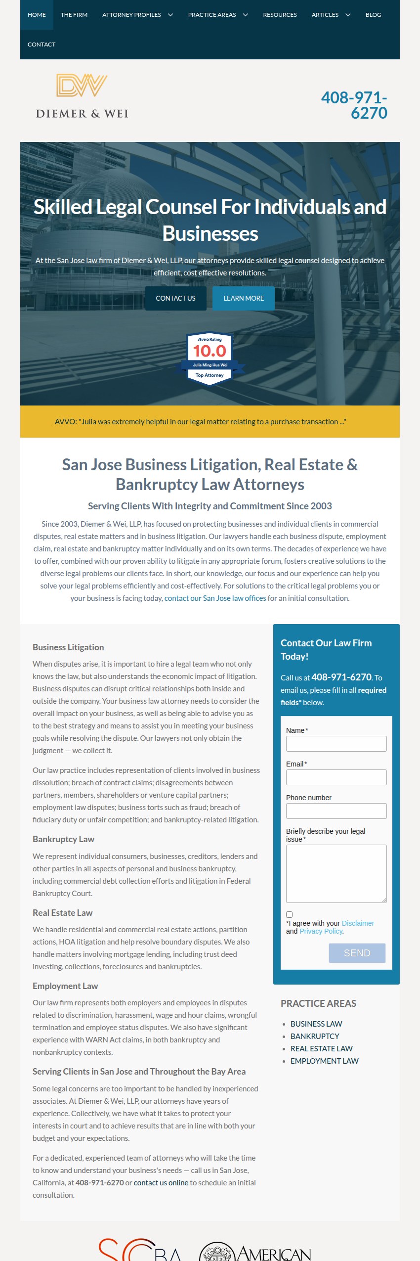 Screenshot of the Diemer & Wei, LLP website