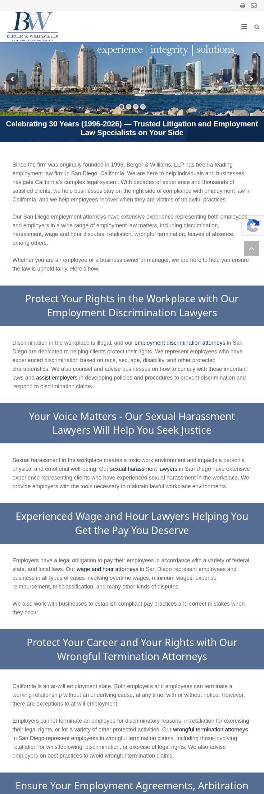 Screenshot of the Berger & Williams, LLP website