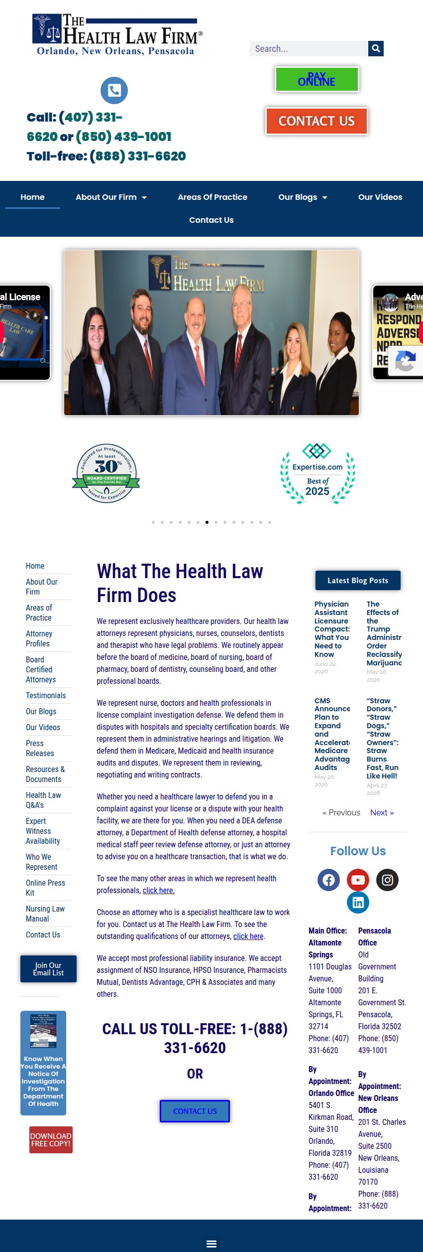 Screenshot of the The Health Law Firm, P.A. website