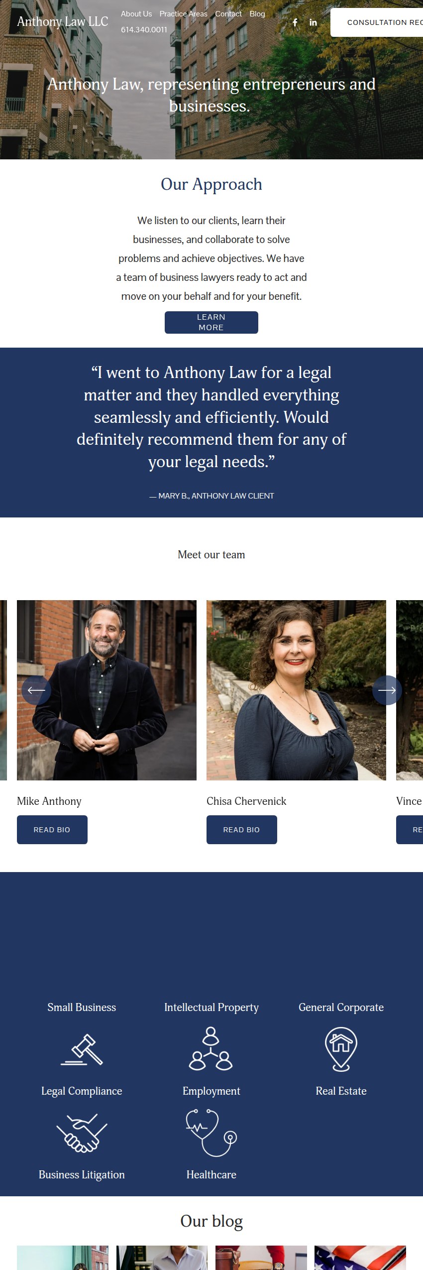 Screenshot of the Anthony Law LLC website